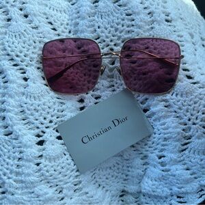 Christian Dior pink/purple translucent square sunglasses. Metal frame